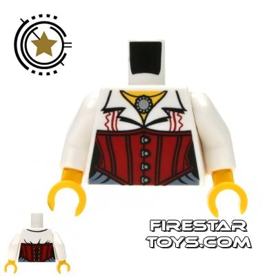 Lego New Dark Red Minifigure Torso Female Laced Corset White Blouse Pattern 