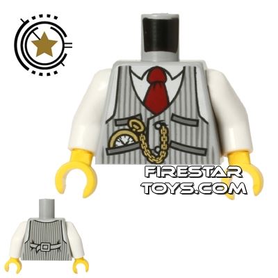 LEGO Mini Figure Torso - Pinstriped Vest and PocketwatchLIGHT BLUEISH GRAY
