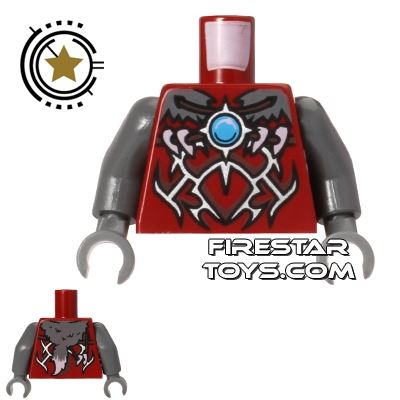LEGO Mini Figure Torso - Red Armour with Jewel - Wolf FurDARK RED