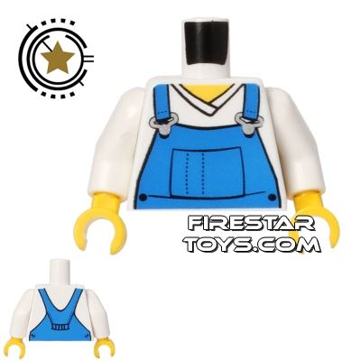 LEGO Minifigure Torso Blue Overalls Straight LinesWHITE