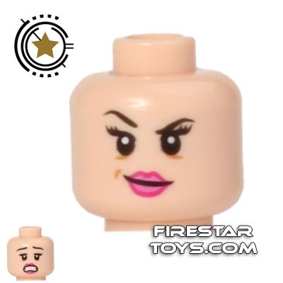 Lego New Yellow Minifigure Head Dual Sided Female Black Eyebrows Bright Pink 