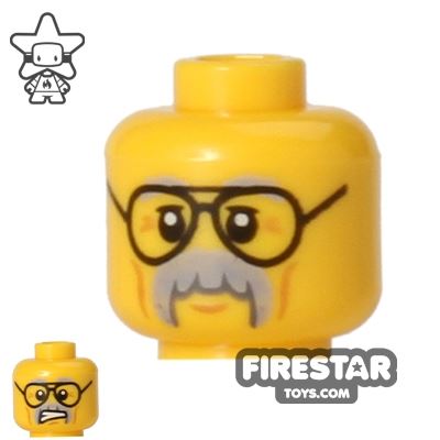 LEGO Mini Figure Heads - Gray Moustache - GlassesYELLOW