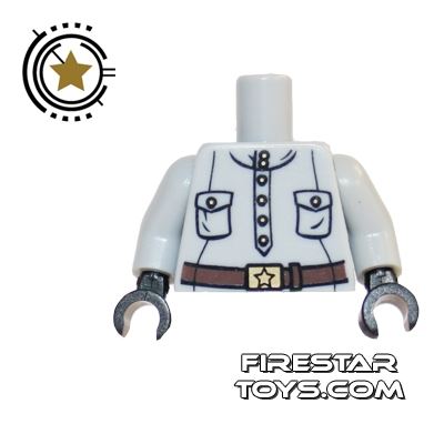 LEGO Mini Figure Torso - Gray Suit With Brown BeltLIGHT BLUEISH GRAY