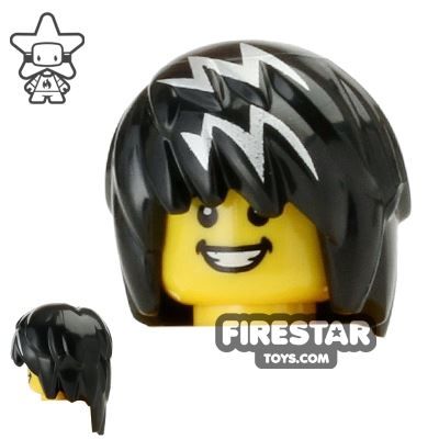 LEGO Hair - Punky Hair - Black with White Streaks
