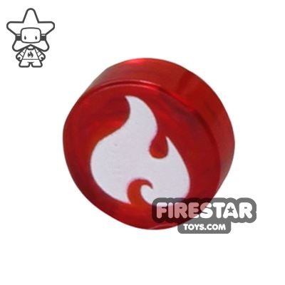 Printed Round Tile 1x1 - Fire PrintTRANS RED