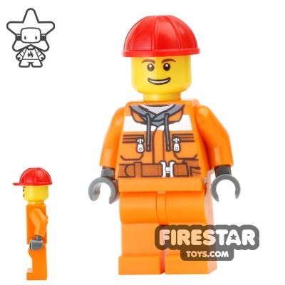 LEGO City Mini Figure - Construction Worker - Orange Overalls 14