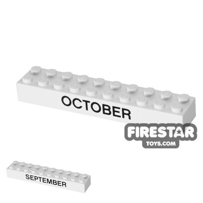 Printed Brick 2x10 - Calendar Brick - September/OctoberWHITE