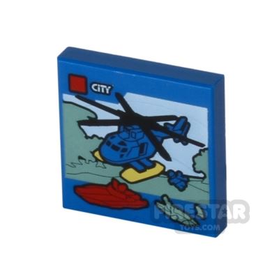 Printed Tile 2x2 - LEGO City Box - HelicopterBLUE