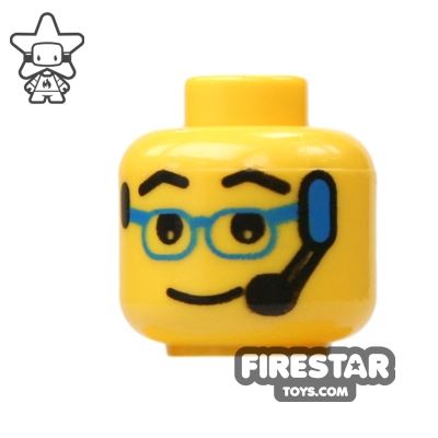 LEGO Mini Figure Heads - Blue Glasses And HeadsetYELLOW