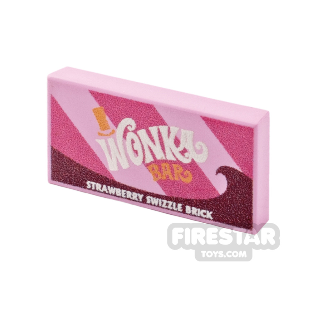 Custom Printed  Tile 1x2 - Wonka Bar - Strawberry Swizzle chocolate