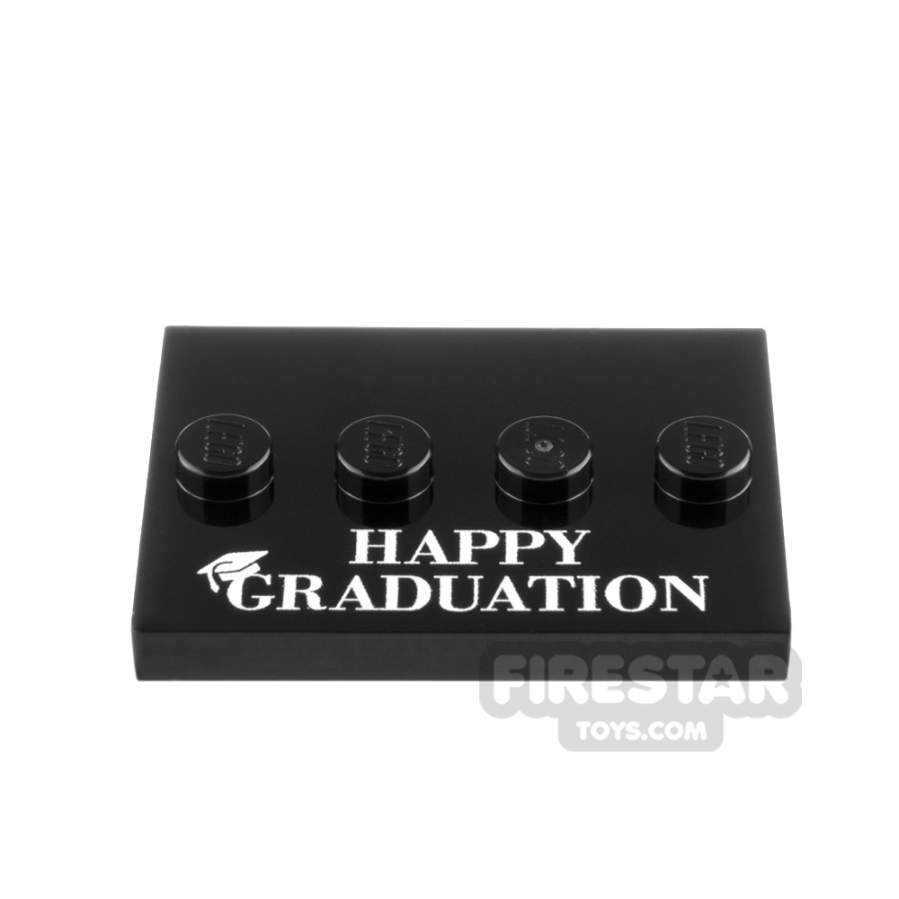 Custom printed Minifigure Stand Happy GraduationBLACK