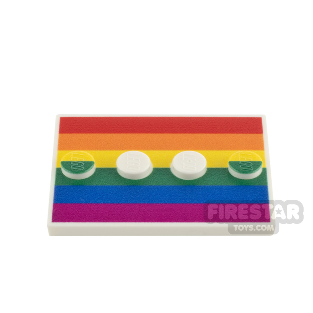Custom printed Minifigure Stand Rainbow FlagWHITE