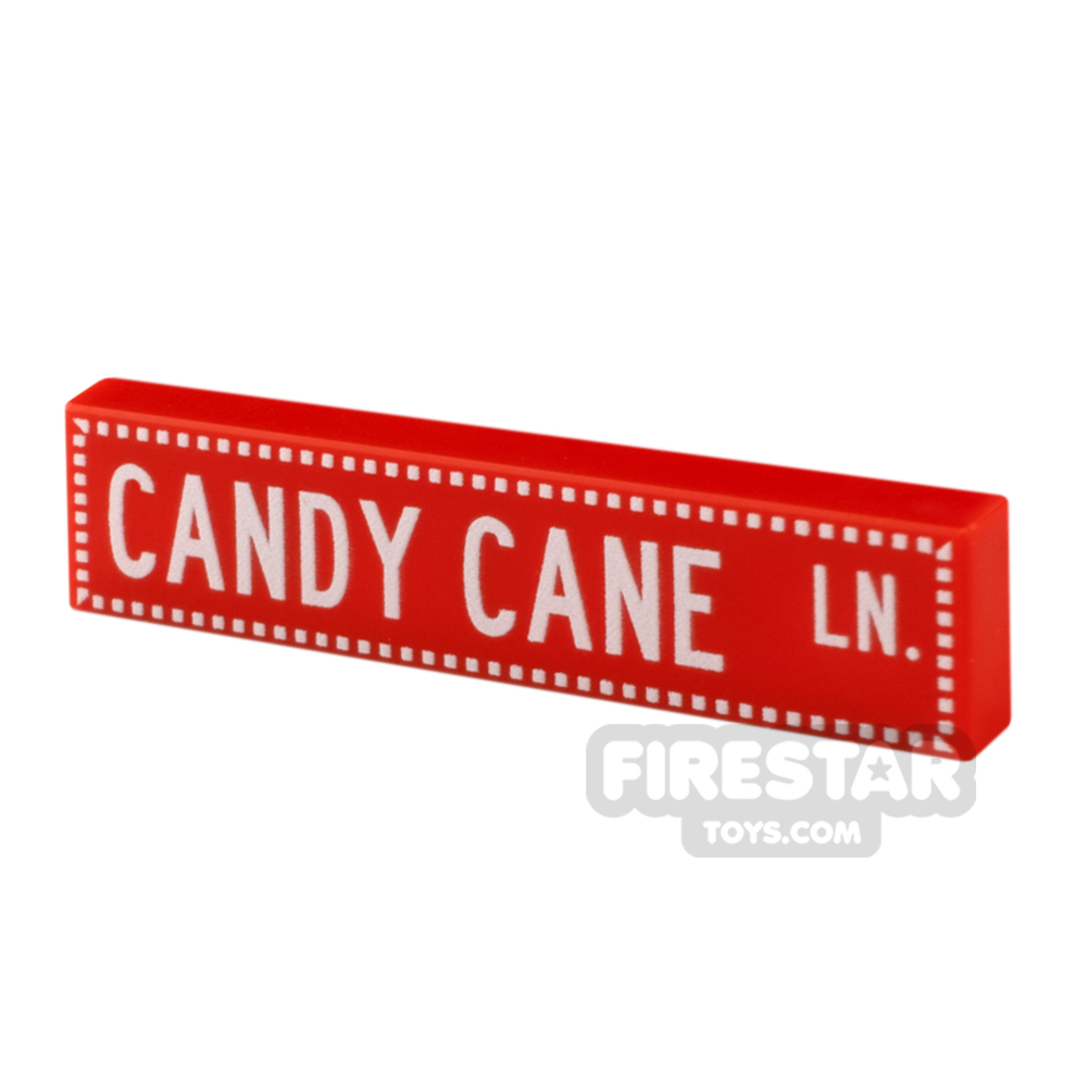 Custom Printed Tile 1x4 Candy Cane Lane SignRED