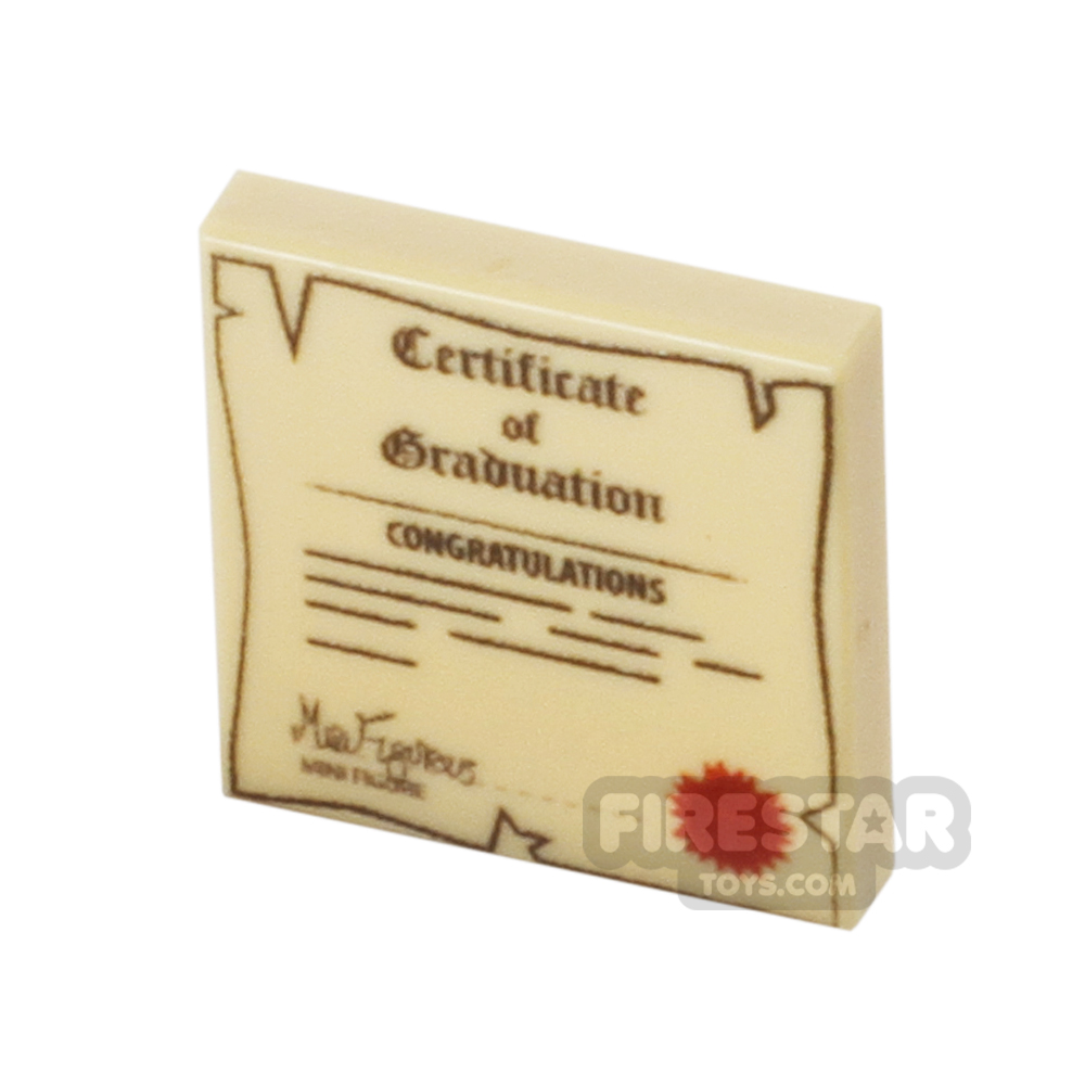 Custom Printed Tile 2x2 - Graduation Certificate - Old/Worn - Tan
