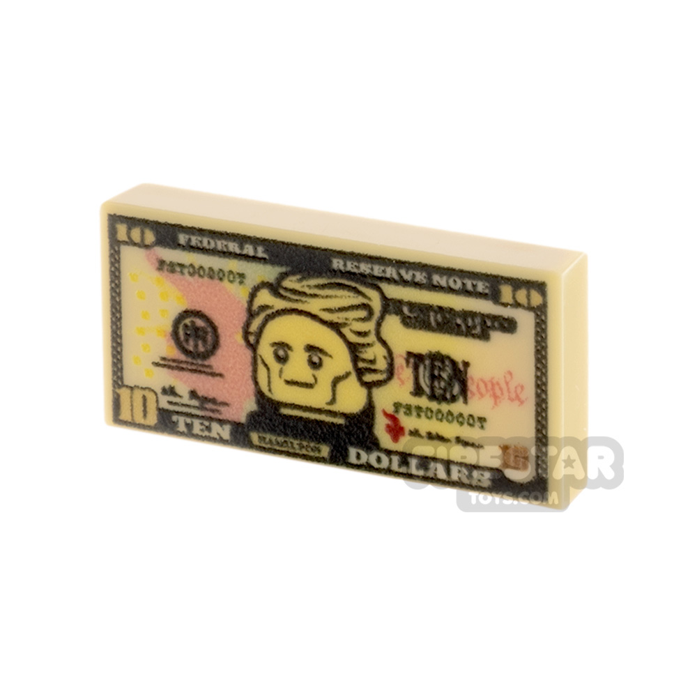 Custom Printed Tile 1x2 - US Money - 10 Dollar Note