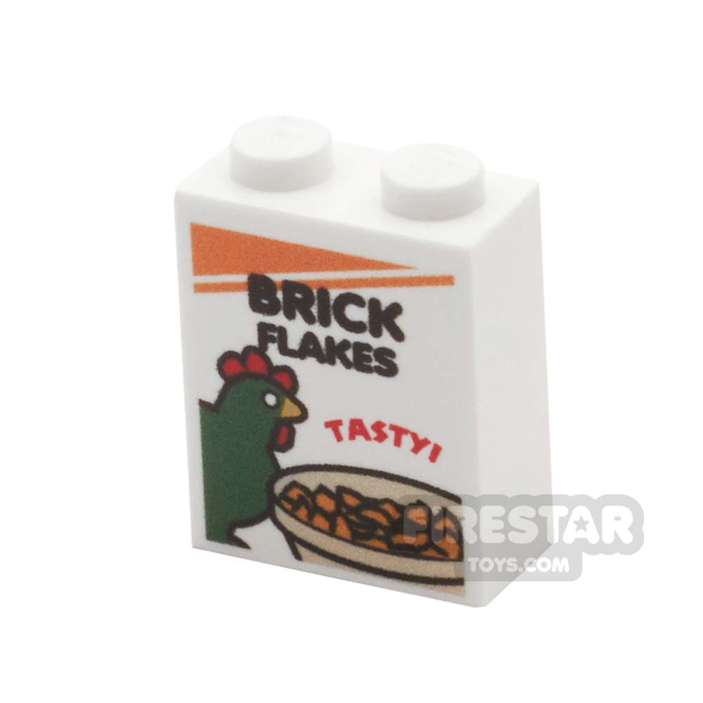 Custom printed Brick 1x2x2 - Brick Flakes CerealWHITE
