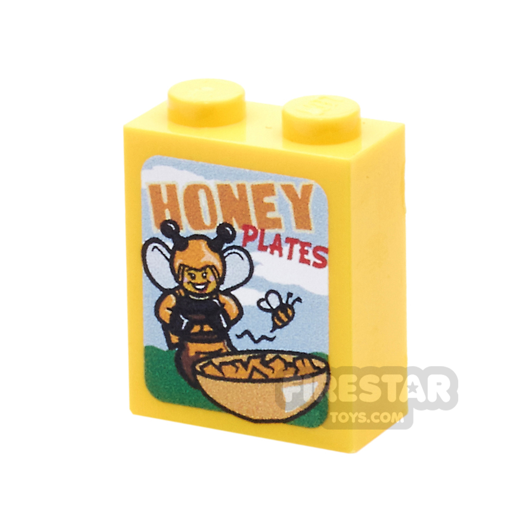 Custom printed Brick 1x2x2 - Honey Plates CerealYELLOW