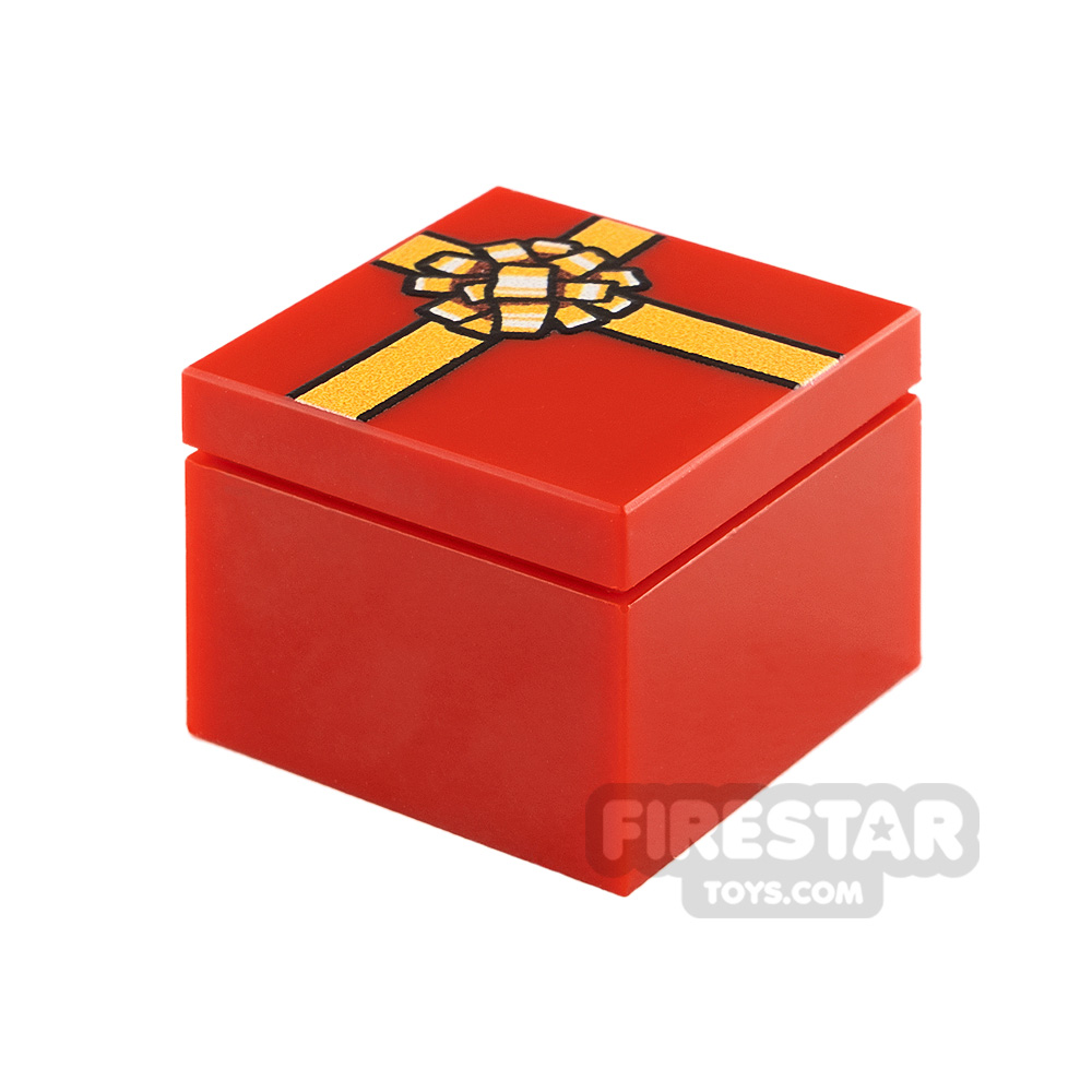 Custom printed Box 2x2 Red Present with Gold RibbonRED
