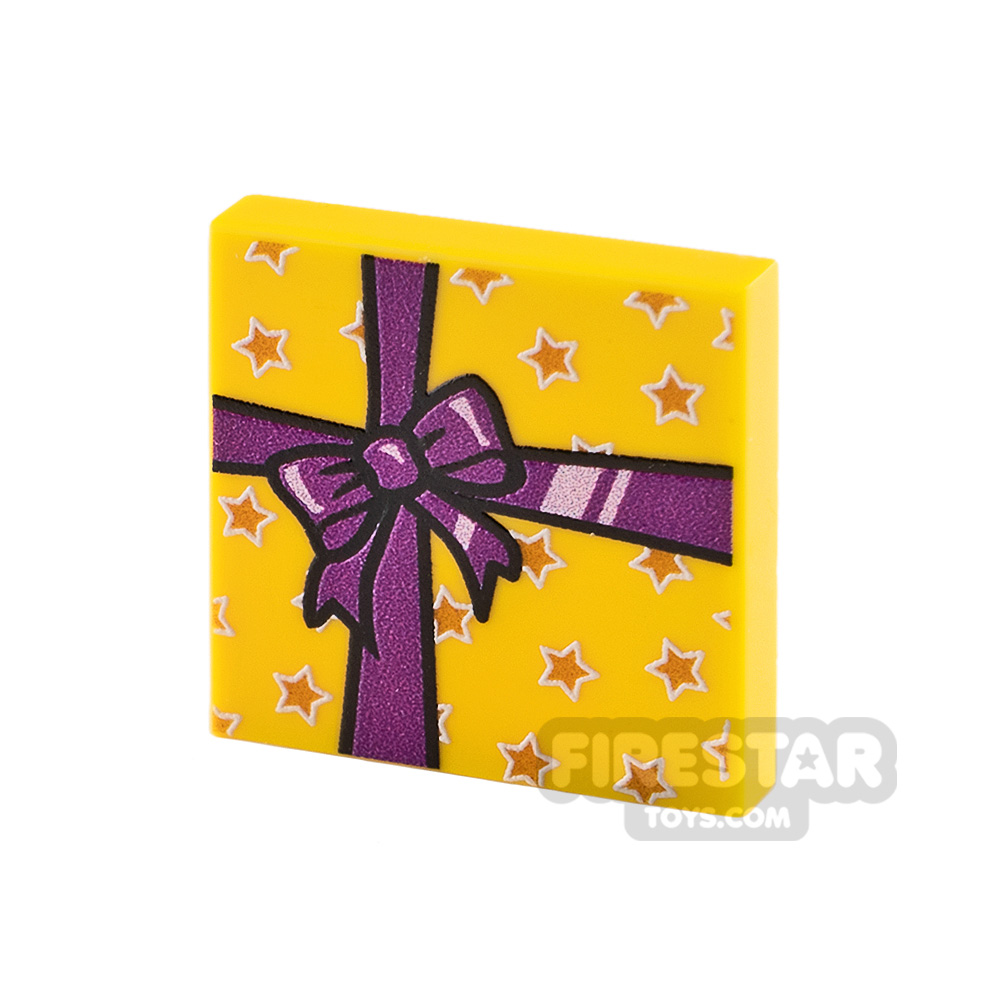 Custom printed Tile 2x2 Yellow Present with Purple RibbonYELLOW