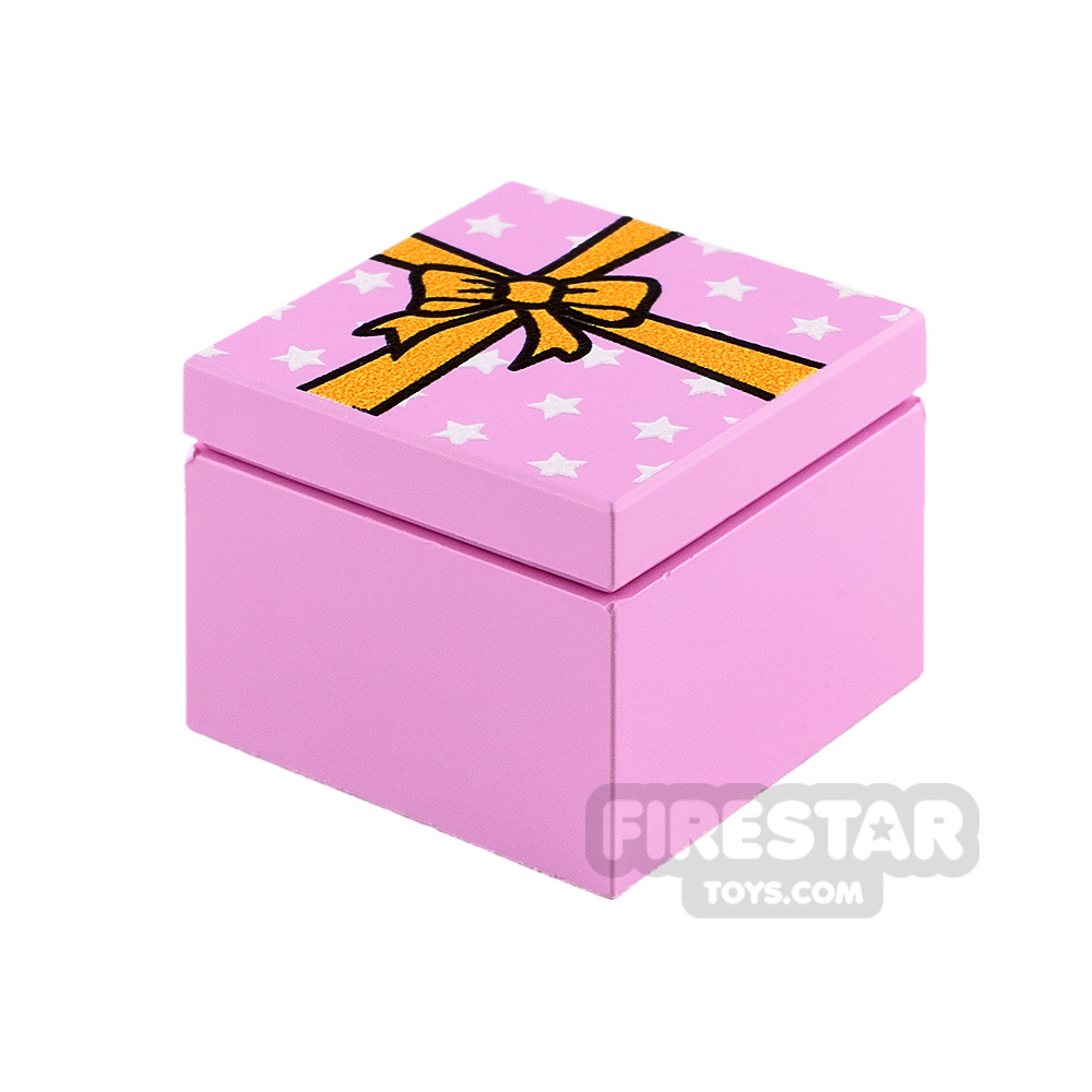 Custom printed Box 2x2 Pink Present with Yellow RibbonBRIGHT PINK