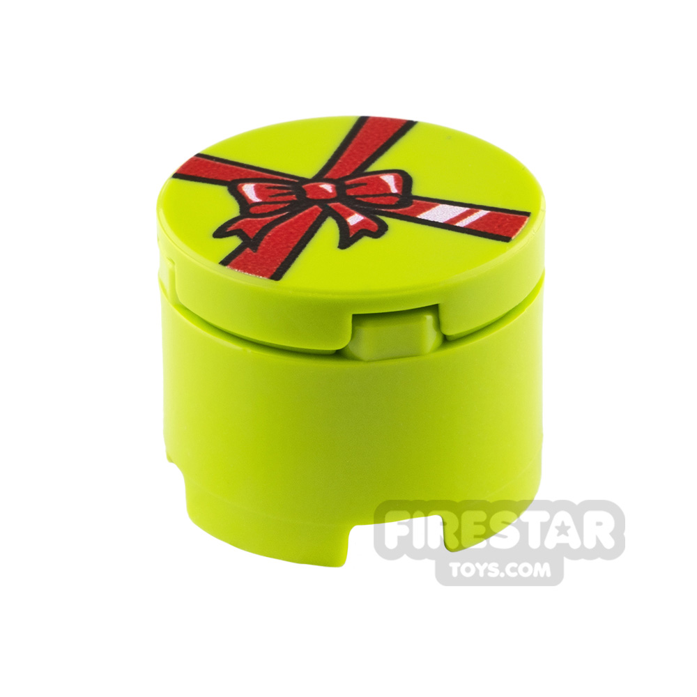 Custom printed Round Box 2x2 Lime Present with Red RibbonLIME