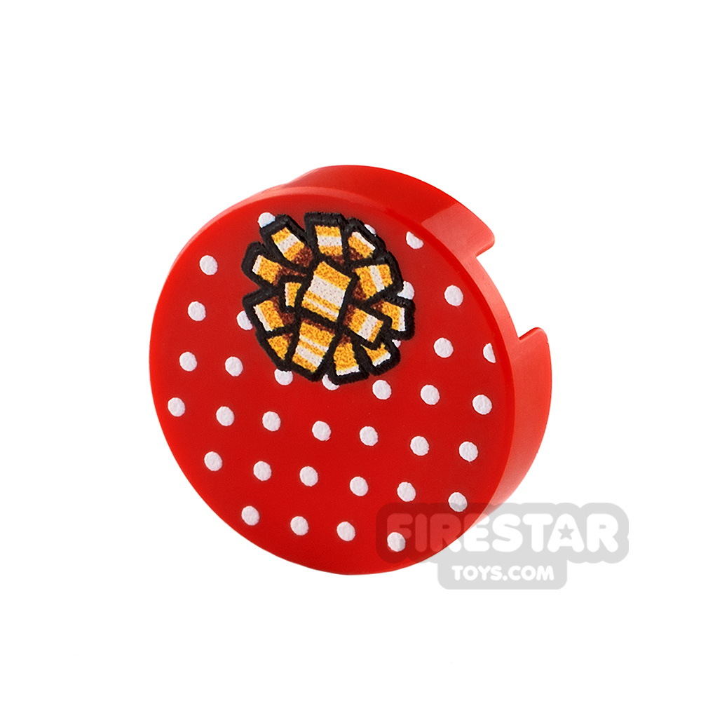 Printed Round Tile 2x2 Red Present with Gold Ribbon