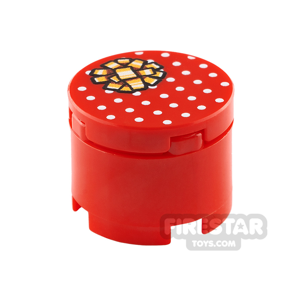 Custom printed Round Box 2x2 Red Present with Gold RibbonRED