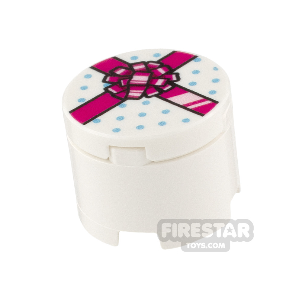 Custom printed Round Box 2x2 White Present with Pink RibbonWHITE