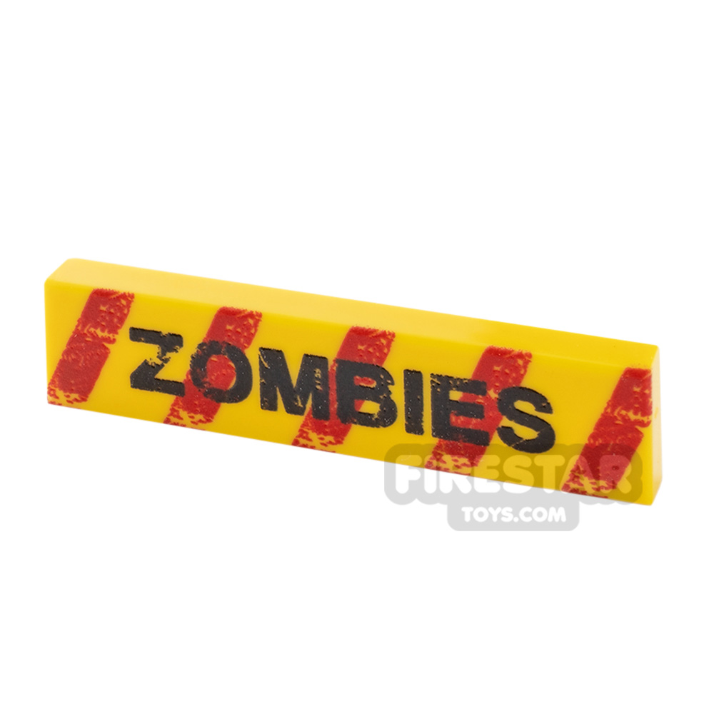 Printed Tile 1x4 Zombie Warning without Bullet Holes