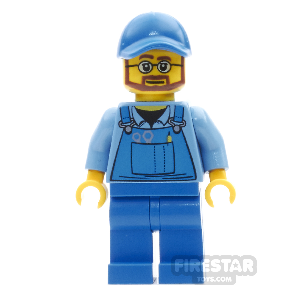 LEGO City Mini Figure - Blue Overalls - Beard And Glasses