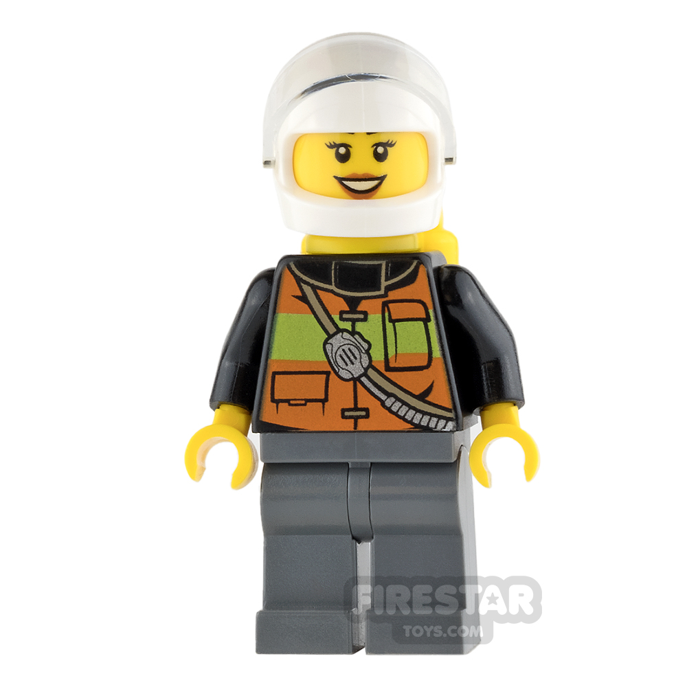 LEGO City Mini Figure - Firewoman - Airtanks and Peach Lips