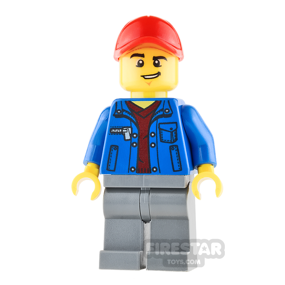 LEGO City Mini Figure - Truck Driver - Blue Jacket and Lopsided Grin