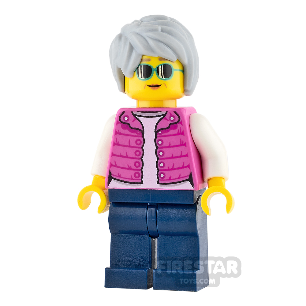 LEGO City Mini Figure - Pink Jacket and Swept Gray Hair