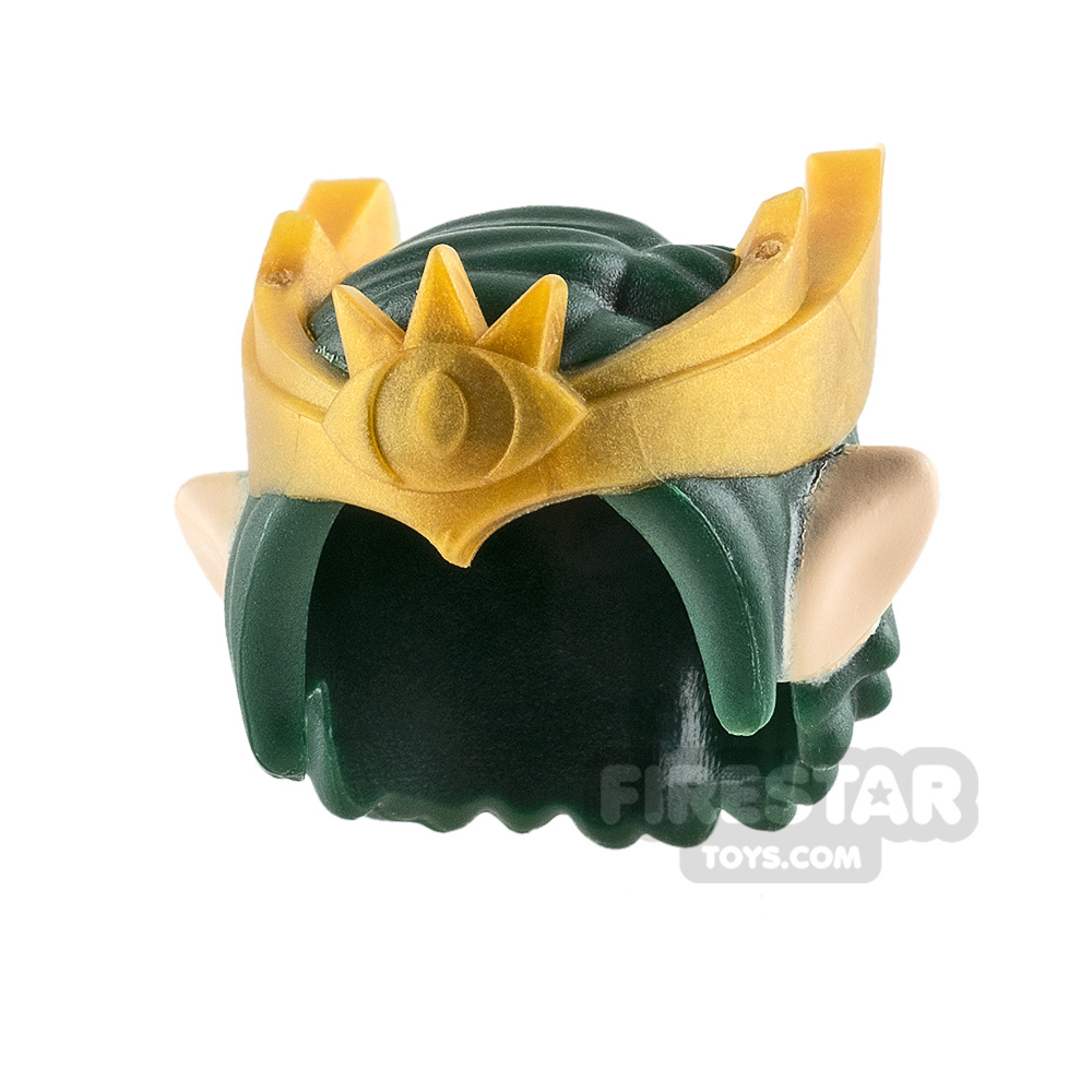 LEGO Hair - Mid Length - Dark Green with Gold Pointed Tiara