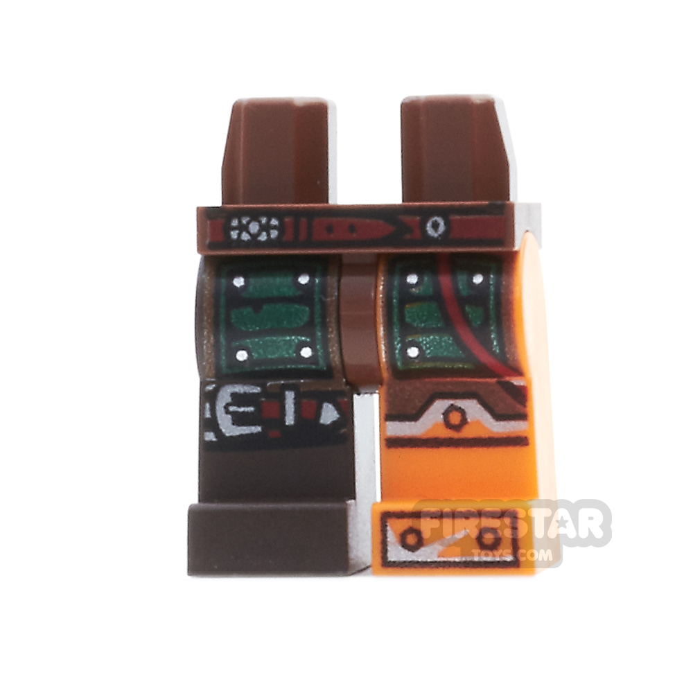 LEGO Mini Figure Legs - Orange and Reddish Brown, with Green Armour