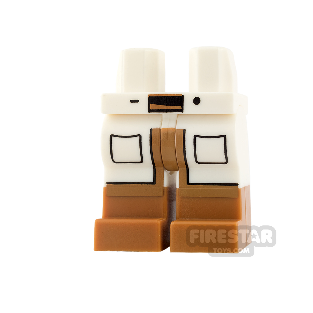 LEGO Mini Figure Legs - Lab Coat Tails with Medium Dark Flesh BootsWHITE