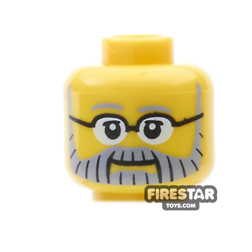 Gray Moustache & Eyebrows Minifig Head Black Glasses Cheek Lines LEGO 