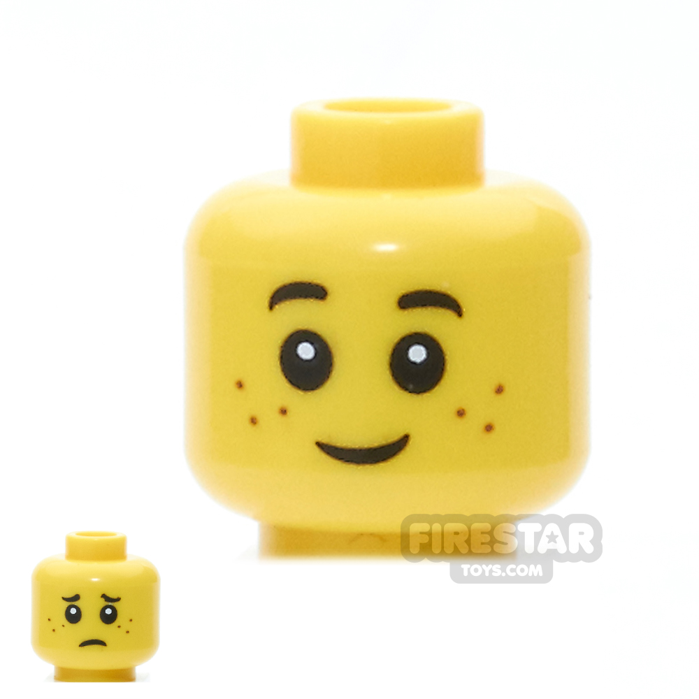 LEGO Mini Figure Heads - Freckles, Smile / Worried PatternYELLOW