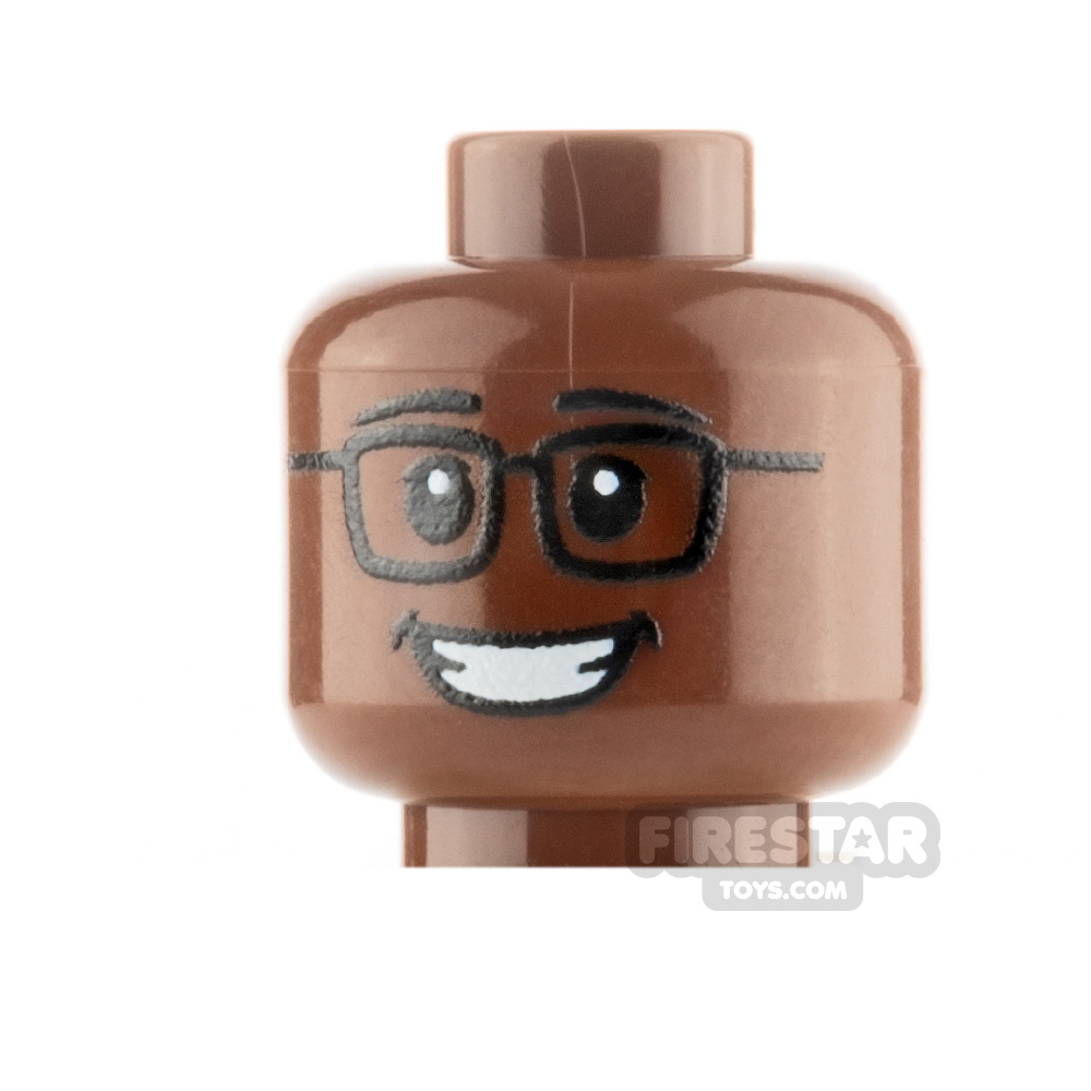Custom Mini Figure Heads - Grin With Glasses - Reddish BrownREDDISH BROWN