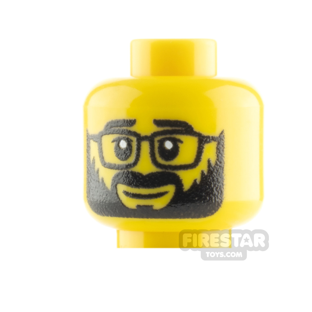 Custom Minifigure Head Black Beard With GlassesYELLOW