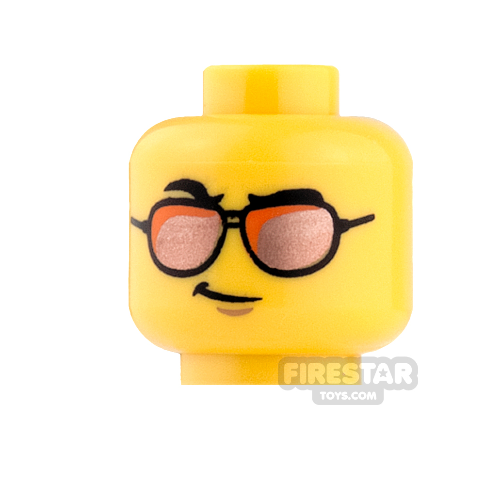 LEGO NEW DARK FLESH MINIFIGURE HEAD WITH ORANGE SUN GLASSES FIGURE PIECE 