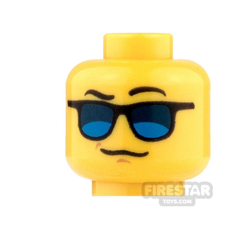 LEGO Classic Minifig Head Stubble Beard Smile and Blue Sunglasses 