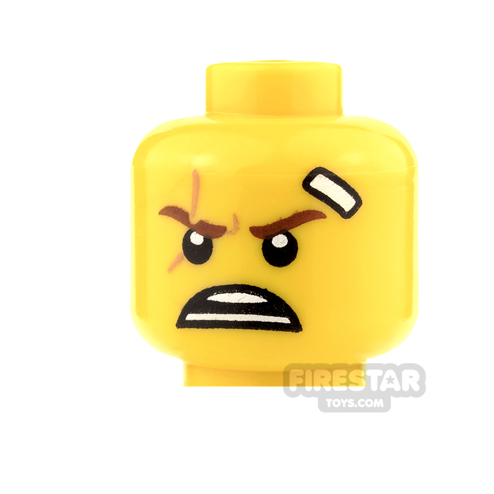 LEGO Mini Figure Heads - White Bandage and Open Mouth Scowl