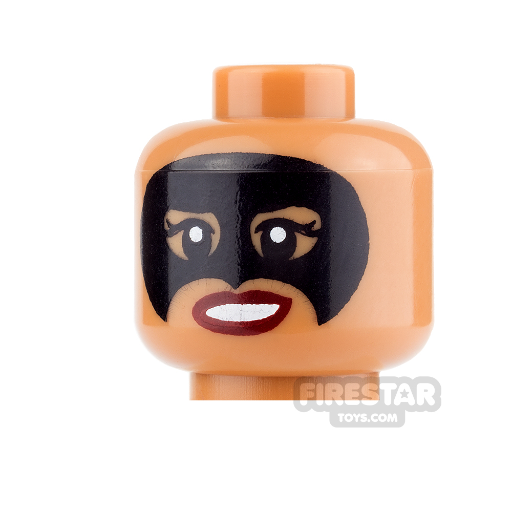 LEGO NEW MEDIUM DARK FLESH MINIFIGURE HEAD FEMALE WITH BLACK MASK SUPER HERO 