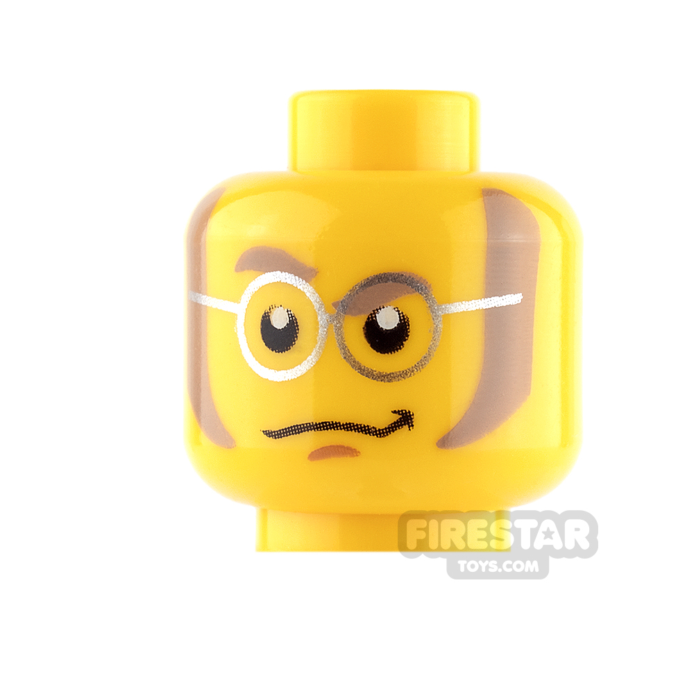 LEGO Mini Figure Heads - Round Glasses and Dark Tan SideburnsYELLOW