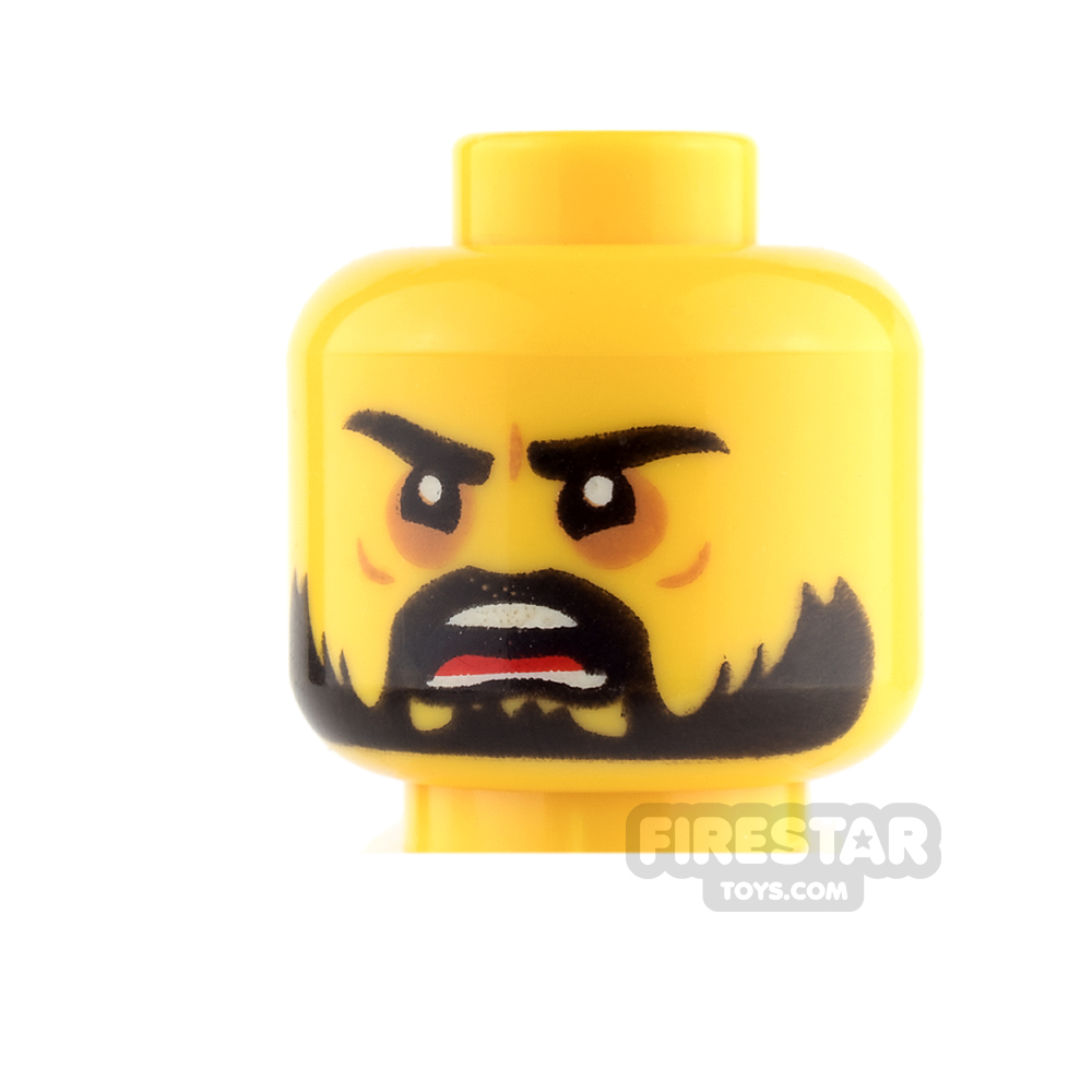 LEGO Mini Figure Heads - Black Beard - Stern / Open Mouth AngryYELLOW