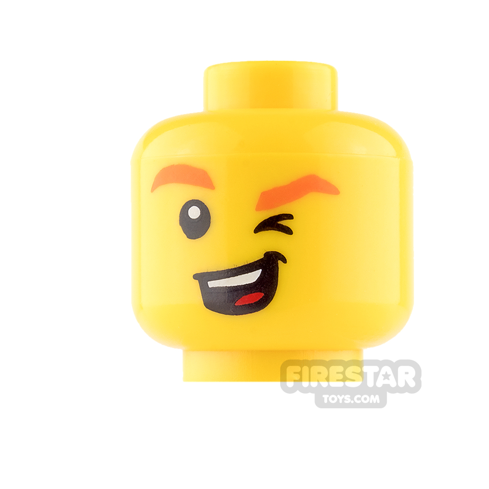 LEGO Mini Figure Heads - Orange Eyebrows and Winking