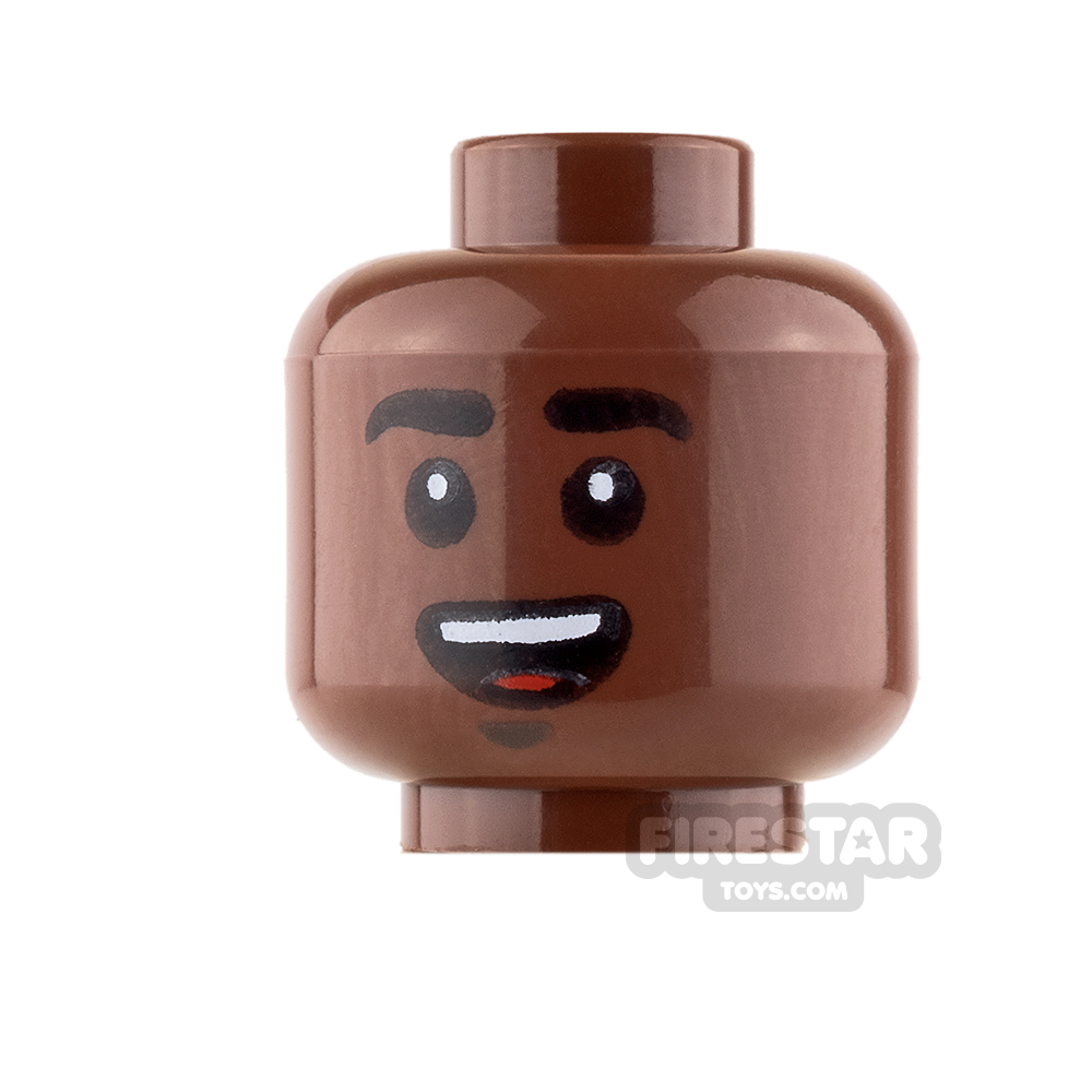 LEGO Mini Figure Heads - Black Eyebrows - Smile / ScaredREDDISH BROWN