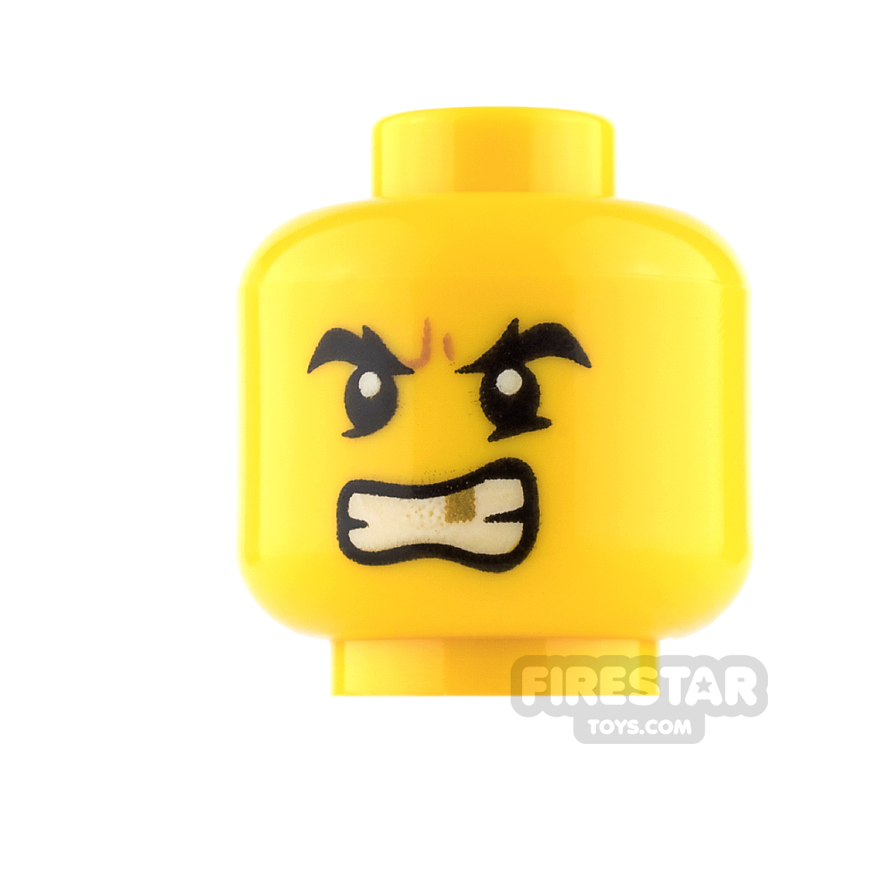 LEGO Mini Figure Heads - Gold Tooth Determined / Sad with Bee Stings