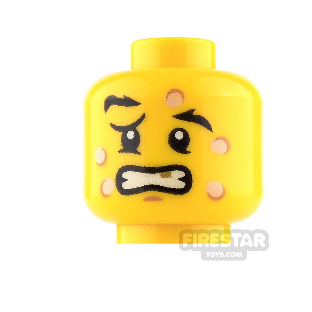 additional image for LEGO Mini Figure Heads - Gold Tooth Determined / Sad with Bee Stings